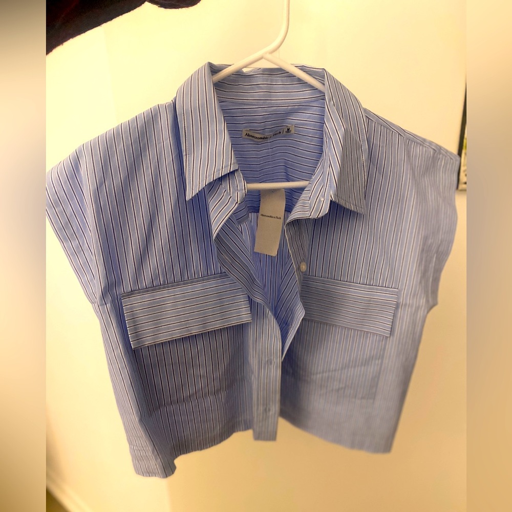 Abercrombie | Blue Striped Sleeveless Cropped Shirt